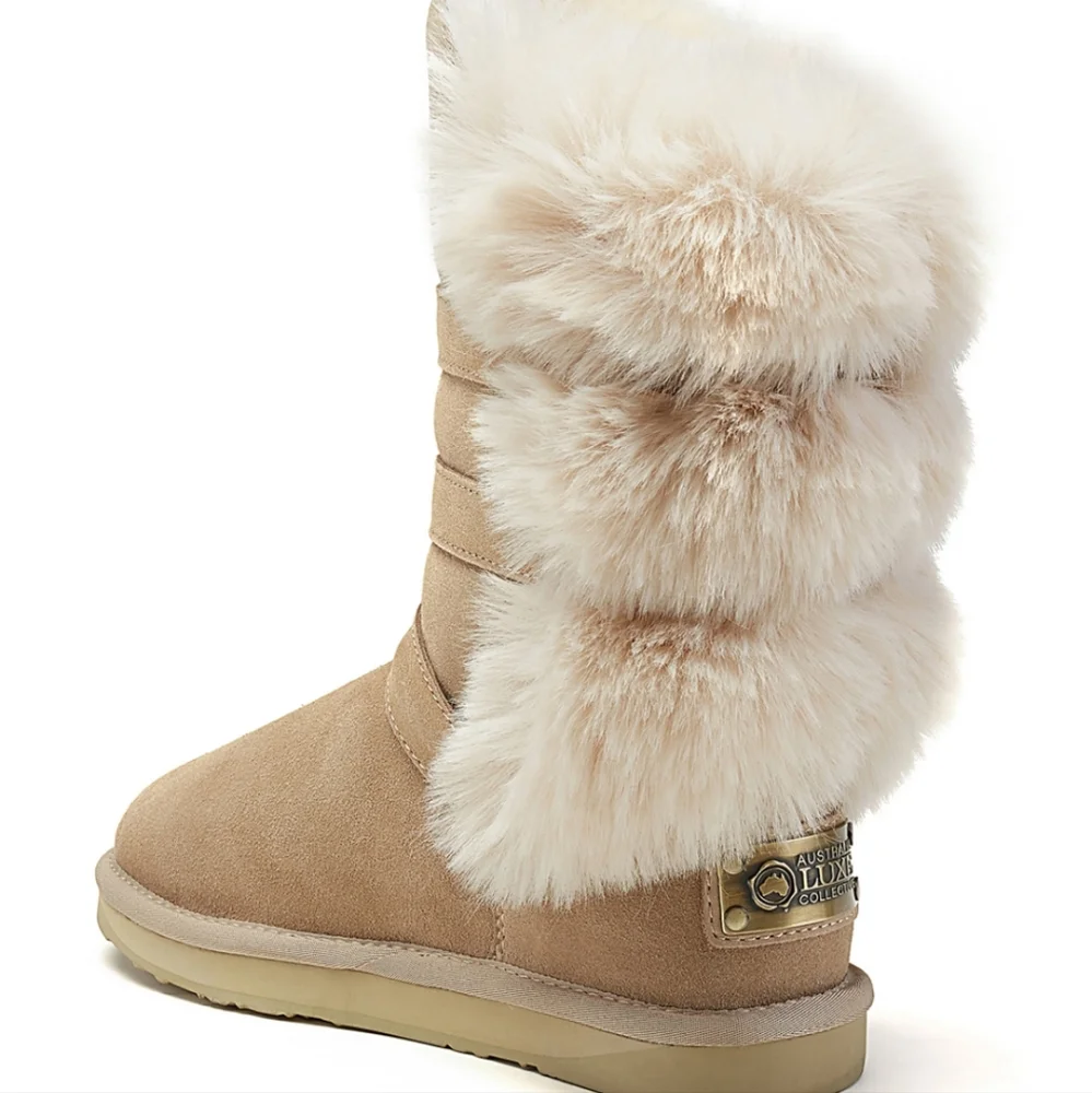 Australia Luxe Nadir Suede Sherpa Sheepskin Fur Boots in Sand #189 - Picture 3 of 11